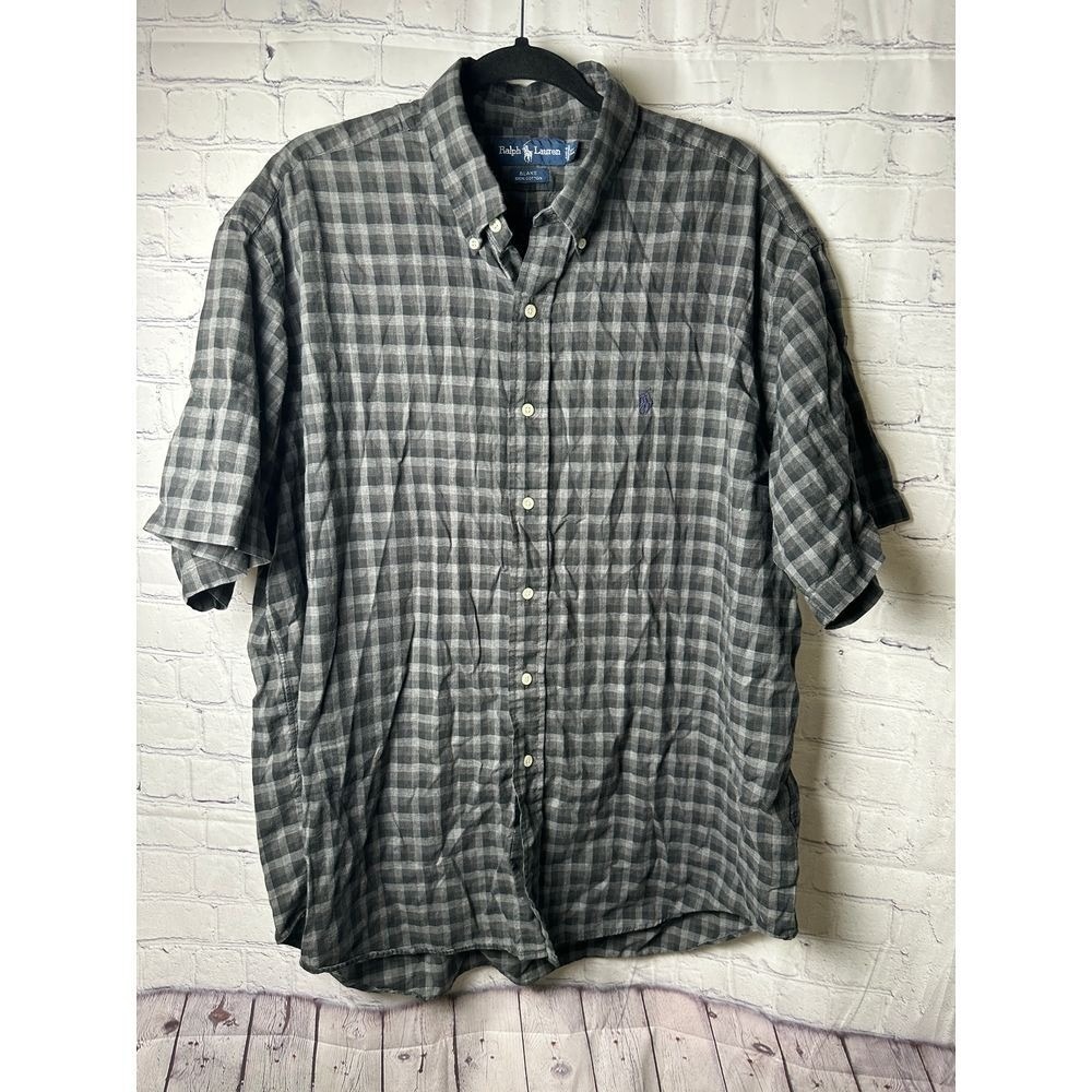 Ralph Lauren Blake Plaid Button-Down Shirt Casual Comfort Gray Checkered